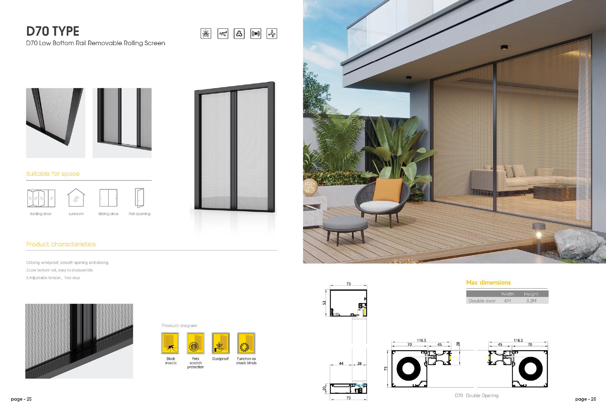D70 Low-bottom-rail rolling screen from the GREENWEB catalogue