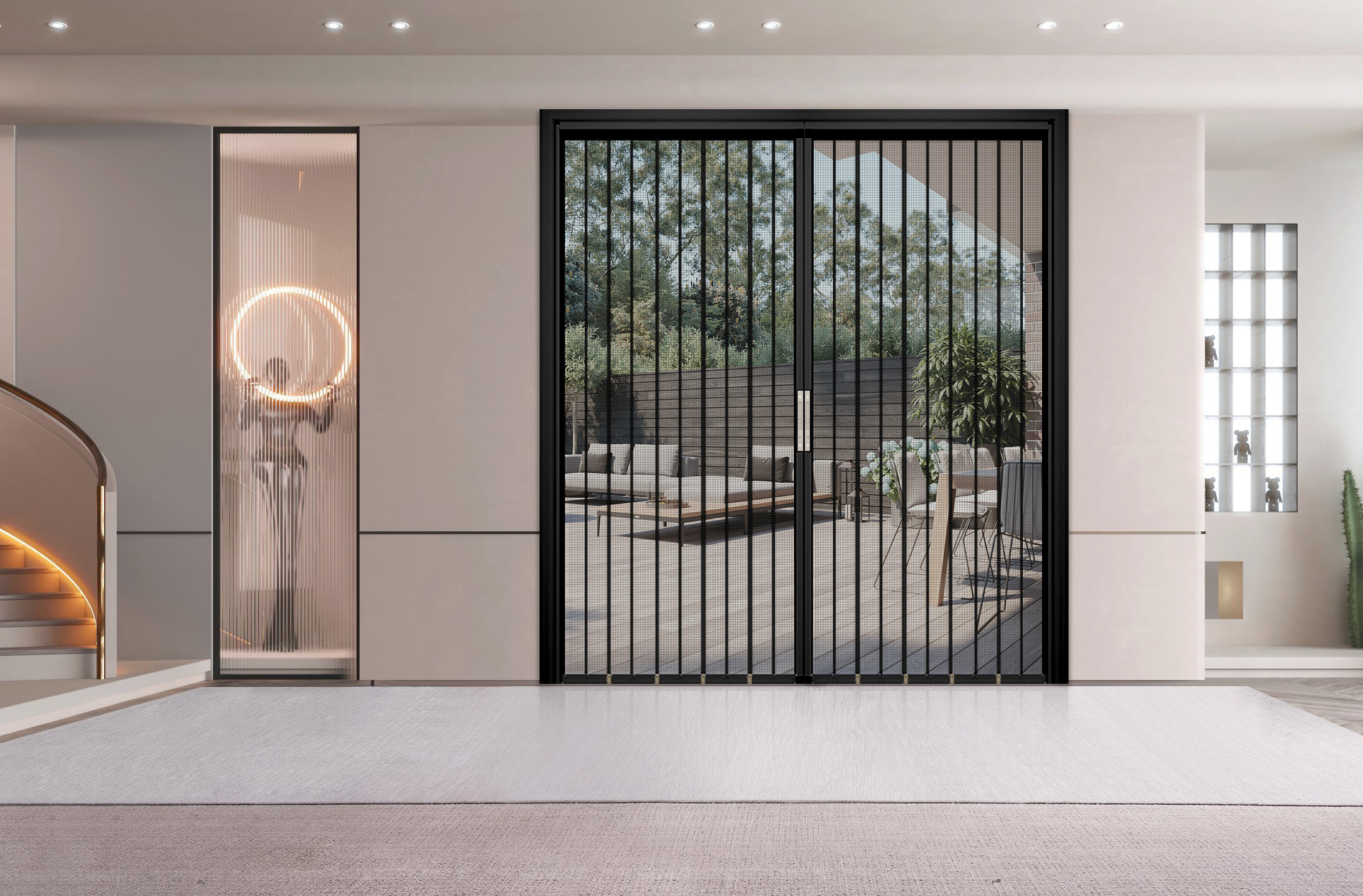 40 Pin folding security screen door in a residential interior